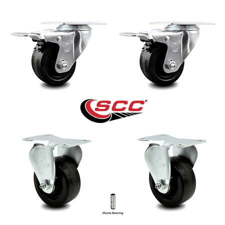 Service Caster 3.5 Inch Phenolic Swivel Top Plate Caster Lock Brakes 2 Rigid SCC, 2PK SCC-TTL20S3514-PHS-2-R-2